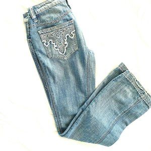 Antik Denim Womens Distressed Size 28 Denim Jeans Button Fly Embroidered Pockets